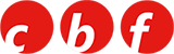 Logo des cbf München und Region. Drei rote Kugeln mit den Buchstaben c b f